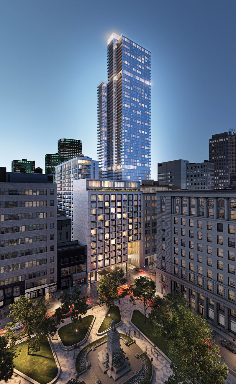 Vue extérieure du projet de condo de luxe à Montréal 1 Square Phillips