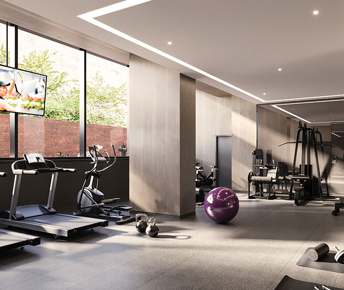 Gym of the condo project for sale in Montreal 1 Square Phillips