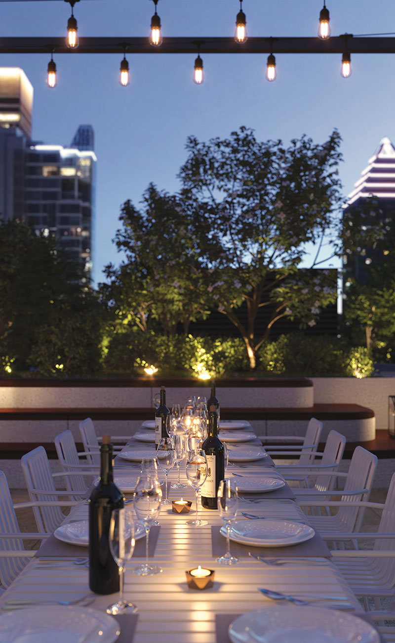 Terrasse sur le toit des condos à vendre du projet immobilier 1 Square Phillips à Montréal