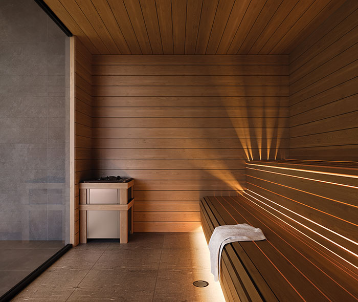 The sauna of the apartments for sale at 1 Square Phillips in Montreal