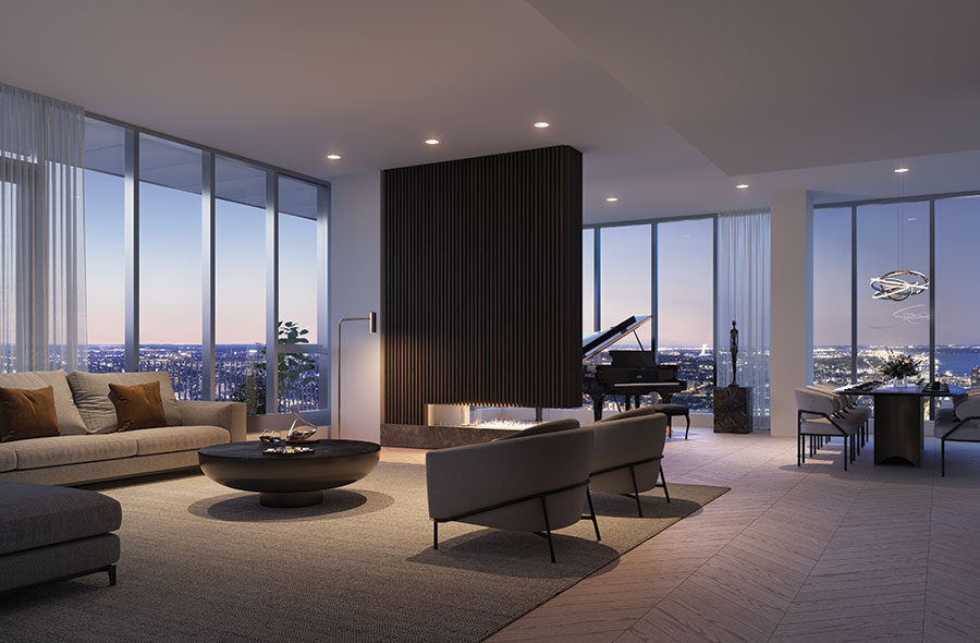 Penthouse in downtown Montreal including a common room with a piano available